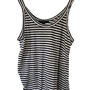 All Saints Women’s Linen Blend Asymmetrical Tank Top Dark Navy Cream Size Large